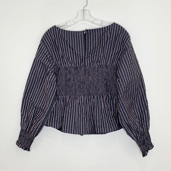 NEW Cinq à Sept Houston Striped Smocked Peplum Top *Graphite/Dark Salmon* Sz L - Picture 11 of 16